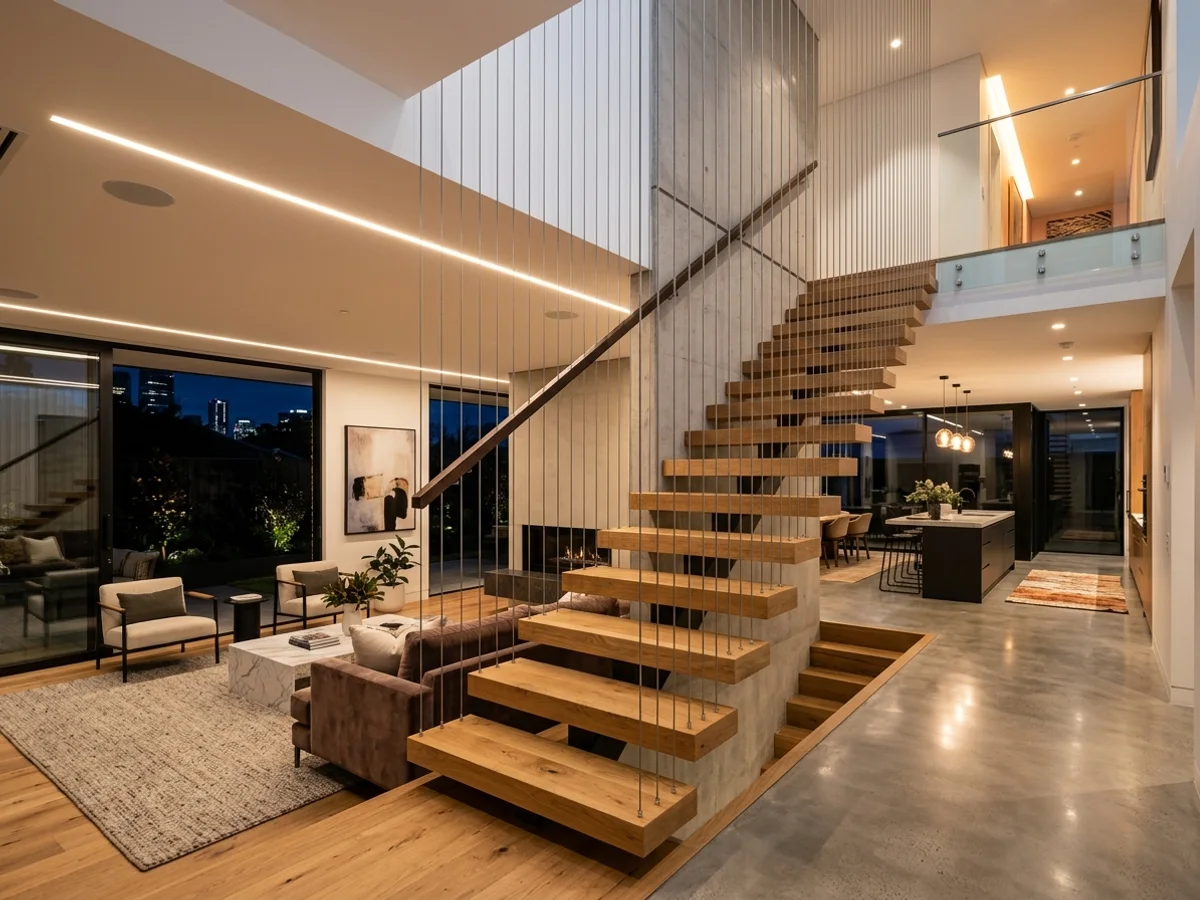 Staircase invisible grills on an open flight inside a Chennai home